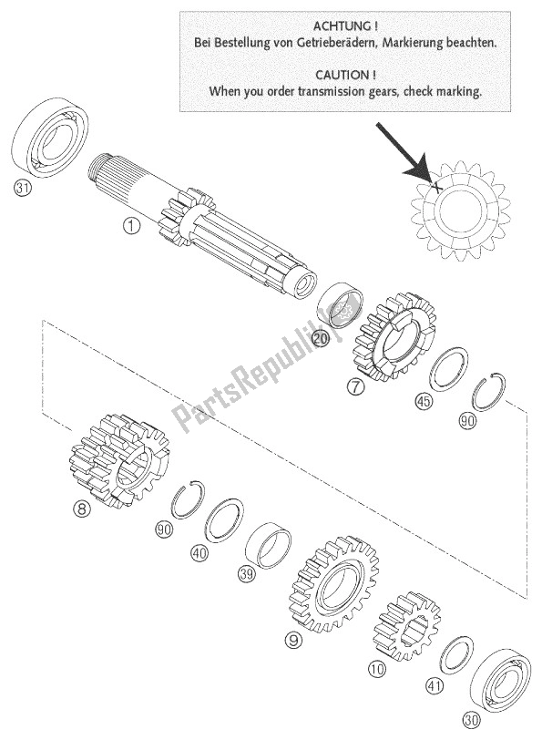 All parts for the Transmission I 125/200 Exc of the KTM 125 EXC SIX Days Europe 2003