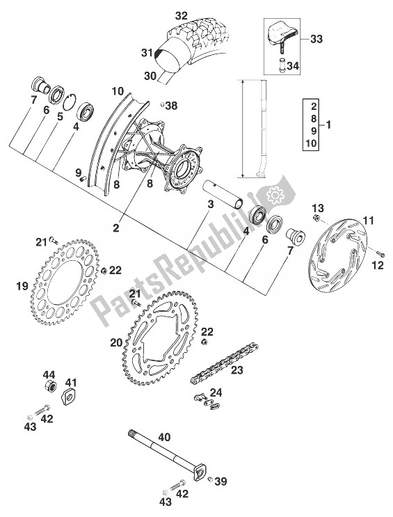 All parts for the Rear Wheel 400/620 Sx,sc '98 of the KTM 400 TXC USA 1998