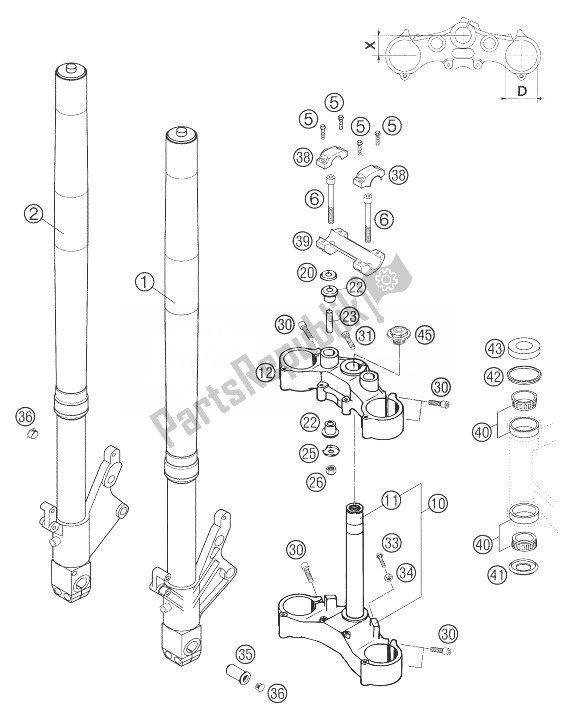 All parts for the Telescopic Fork Wp 640 Duke Ii of the KTM 640 Duke II Black United Kingdom 2004