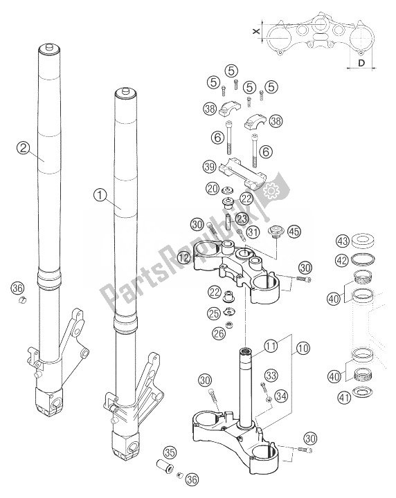 All parts for the Telescopic Fork Wp 640 Duke Ii of the KTM 640 Duke II Orange Europe 2003