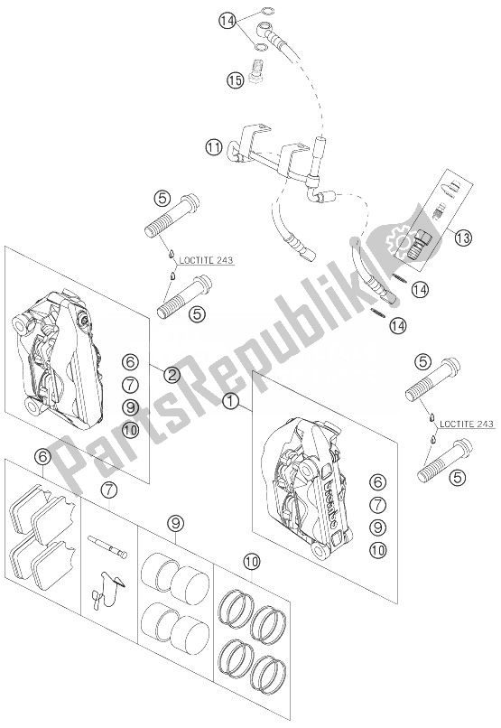 All parts for the Brake Caliper Front of the KTM 950 Supermoto R Europe 2007