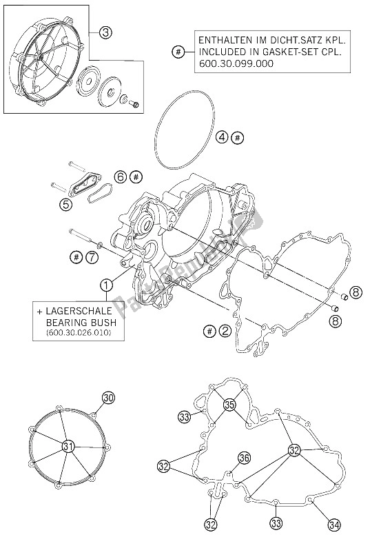 All parts for the Clutch Cover of the KTM 990 Superm T Orange ABS Australia United Kingdom 2011