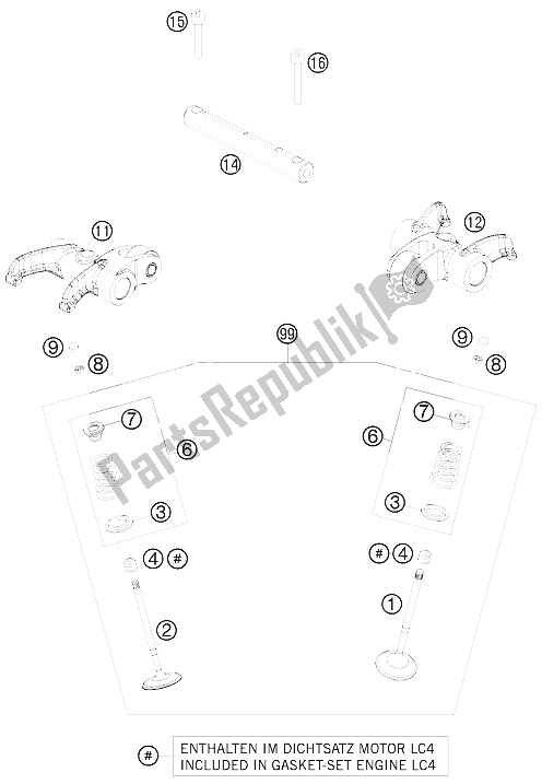 All parts for the Valve Drive of the KTM 690 Enduro R 09 Europe 2009