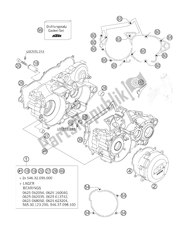 Tutte le parti per il Cassa Del Motore del KTM 250 XC W USA 2006