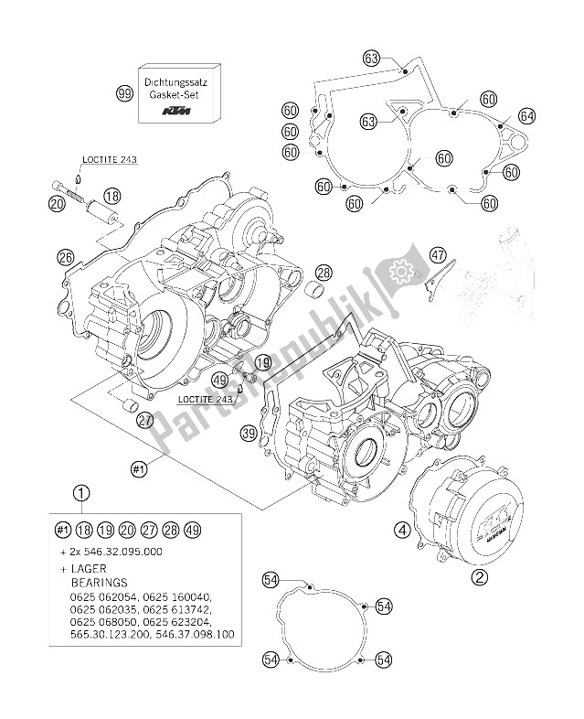 All parts for the Engine Case of the KTM 300 XC USA 2006