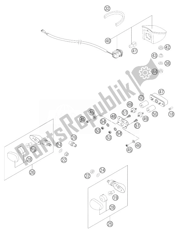 Tutte le parti per il Lampeggiatore, Fanale Posteriore 640 Duke Ii del KTM 640 Duke II Yellow Europe 2004