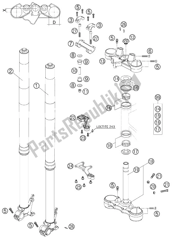 Toutes les pièces pour le Fourche Télescopique du KTM 950 Adventure Orange USA 2006