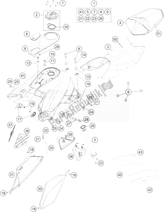 Todas las partes para Tanque, Asiento, Tapa de KTM 1290 Superduke R Black ABS 14 Europe 2014
