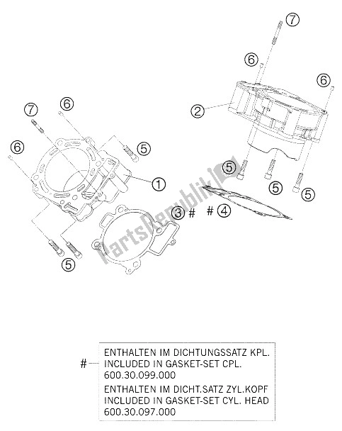 Tutte le parti per il Cilindro del KTM 990 Superduke Black Europe 2005