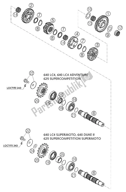 Tutte le parti per il Trasmissione Ii 640 Lc4 2002 del KTM 625 SC Europe 2002