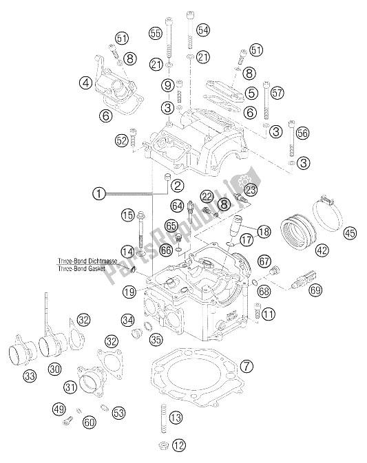 All parts for the Cylinder Head 625,640 Lc4 of the KTM 625 SMC Australia United Kingdom 2005