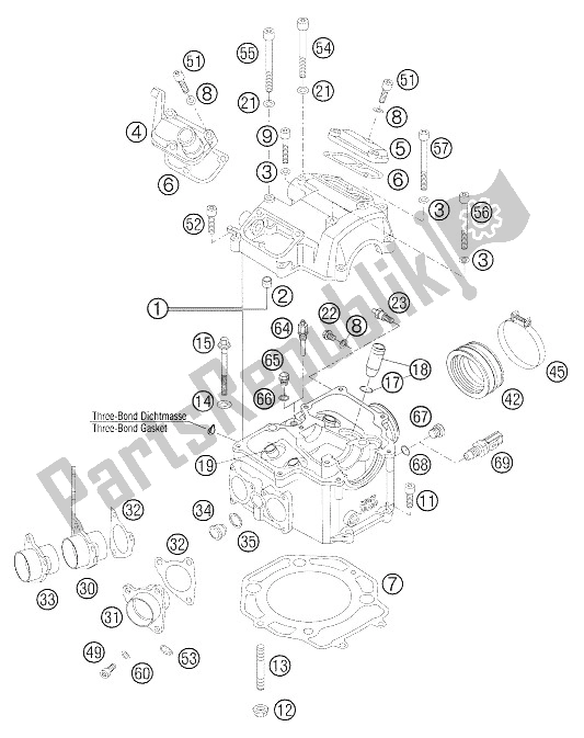 All parts for the Cylinder Head 625,640 Lc4 of the KTM 640 Duke II Black Europe 2005