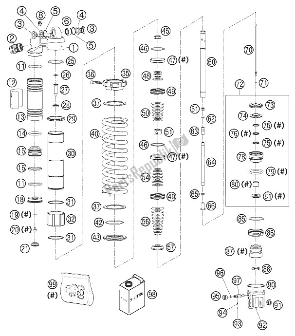 Todas as partes de Choque Abs. Disass. 2tsx / Mxc / Exc do KTM 125 EXC Europe 2002