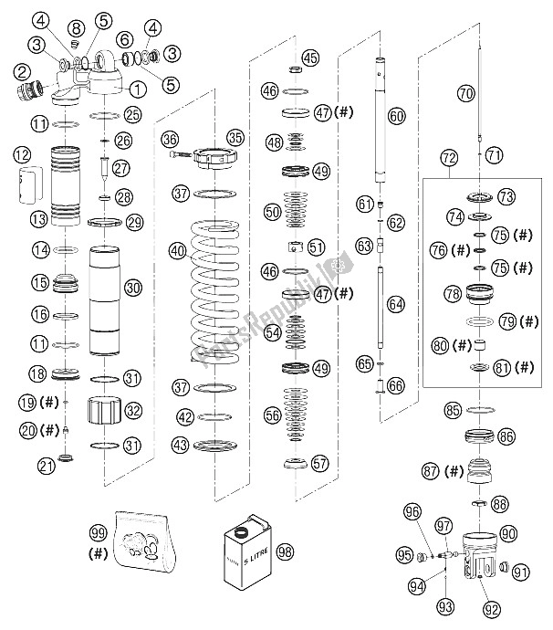 Alle onderdelen voor de Schok Abs. Disass. 2tsx / Mxc / Exc van de KTM 125 SX Europe 2002