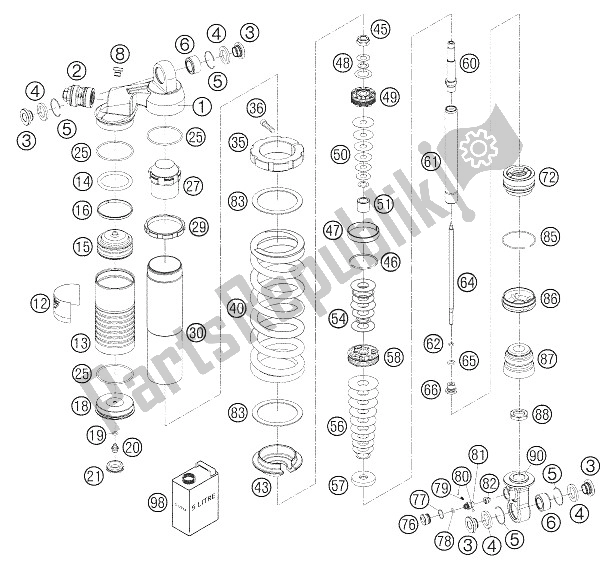 All parts for the Monoshock Disassembled of the KTM 85 SX 17 14 Europe 2006