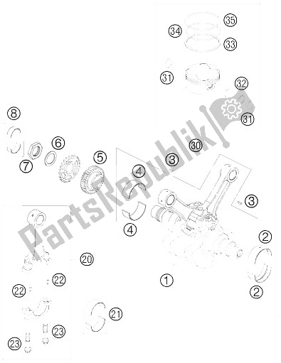 All parts for the Crankshaft, Piston of the KTM 950 Super Enduro R USA 2008