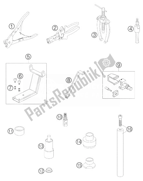 Tutte le parti per il Telaio Per Attrezzi Speciali del KTM 950 Adventure Black LOW USA 2004