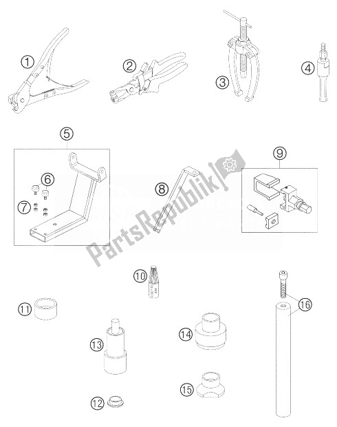 Todas as partes de Chassis De Ferramentas Especiais do KTM 950 Adventure Orange LOW USA 2004