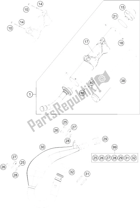 Todas as partes de Sistema De Exaustão do KTM 200 EXC Europe 2015