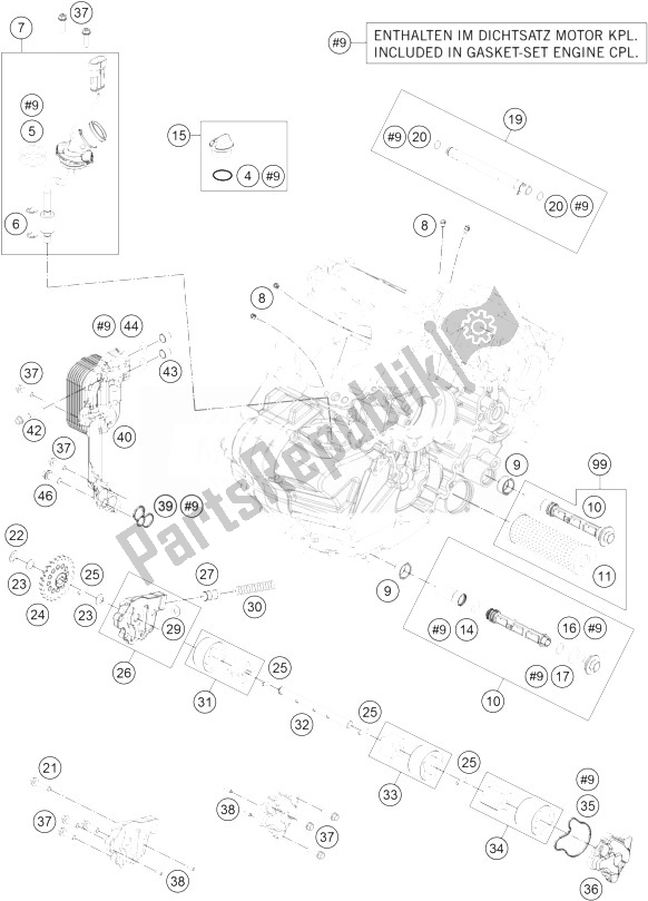 All parts for the Lubricating System of the KTM 1290 Superduke R Black ABS 14 USA 2014