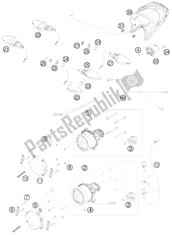 Toutes les pièces pour le Système D'éclairage du KTM 690 Duke Black USA 2009