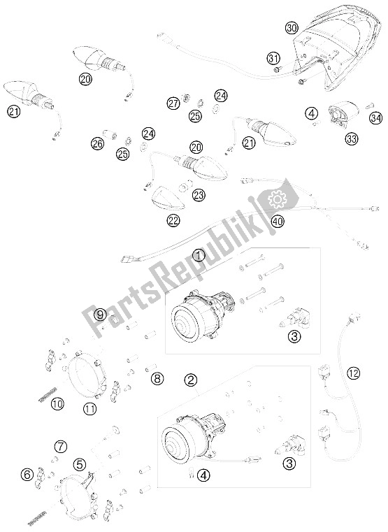 Tutte le parti per il Sistema Di Illuminazione del KTM 690 Duke White USA 2009