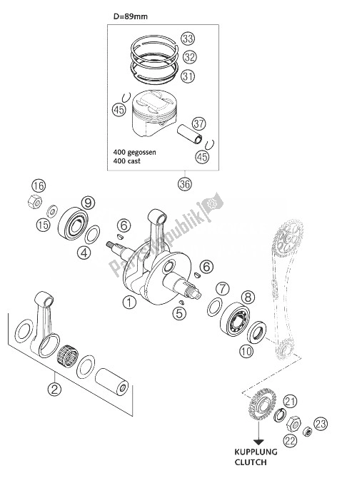 All parts for the Crankshaft, Piston 400 Ls-e of the KTM 400 LS E MIL Europe 9390D4 2004