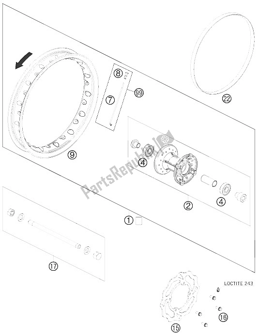 All parts for the Front Wheel of the KTM 50 SX Mini Europe 2011