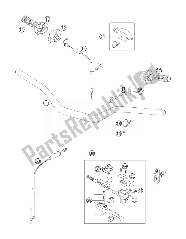 All parts for the Handlebar, Controls of the KTM 200 XC USA 2007