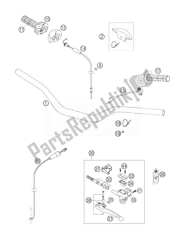 All parts for the Handlebar, Controls of the KTM 200 XC W USA 2007