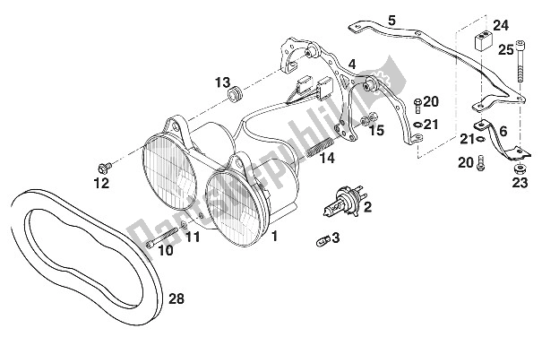 All parts for the Head Light Triom, Supportbracket'97 of the KTM 620 Duke E USA 1997