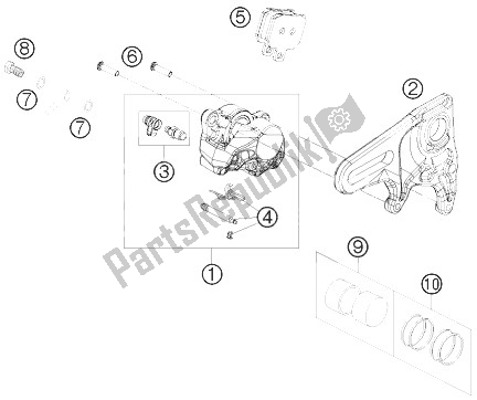All parts for the Brake Caliper Rear of the KTM 1190 RC8 Orange France 2010