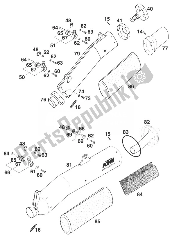 Tutte le parti per il Silenziatore 400/620 Sc '99 del KTM 620 SUP Comp Europe 1998