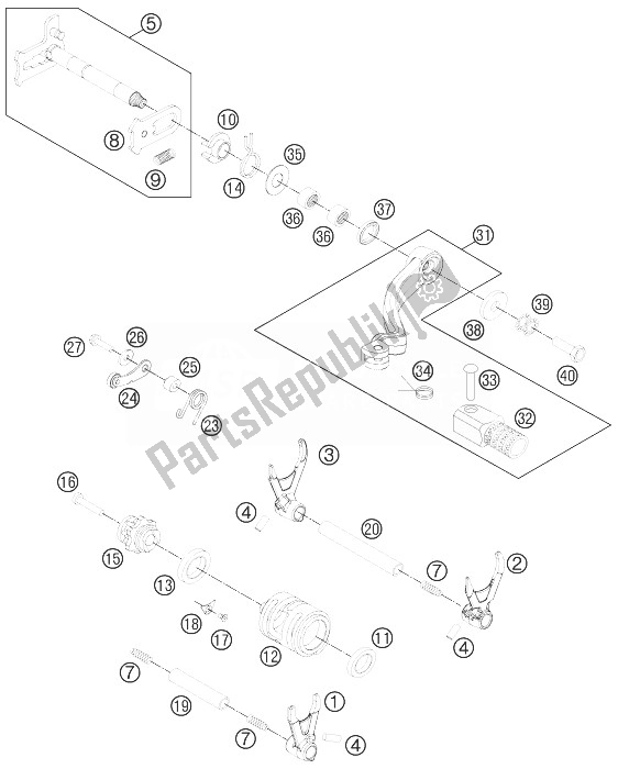 All parts for the Shifting Mechanism of the KTM 250 XC F USA 2013