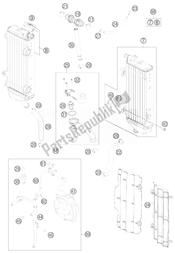 Toutes les pièces pour le Système De Refroidissement du KTM 250 EXC F Europe 2013