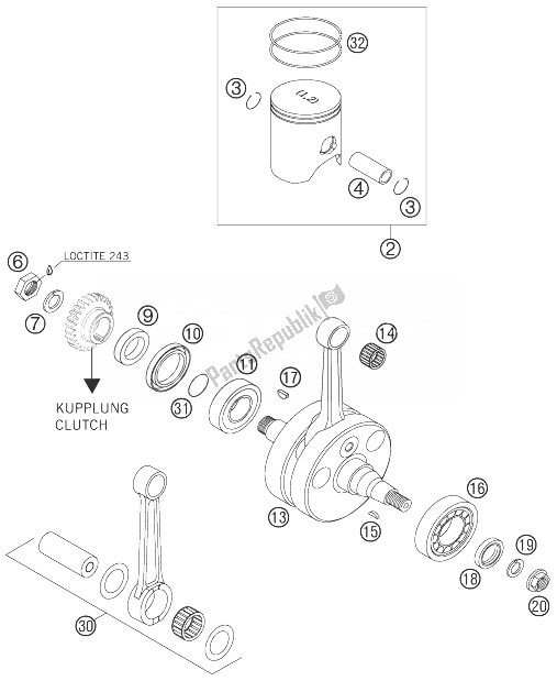 All parts for the Crankshaft, Piston of the KTM 300 EXC E Europe 2007
