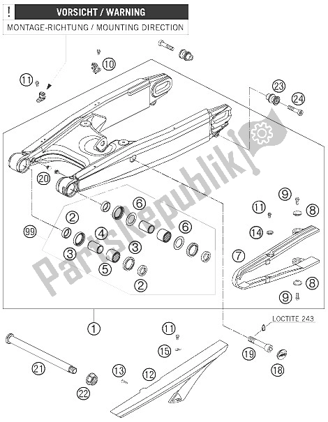 Toutes les pièces pour le Bras Oscillant du KTM 990 Super Duke R Australia United Kingdom 2008