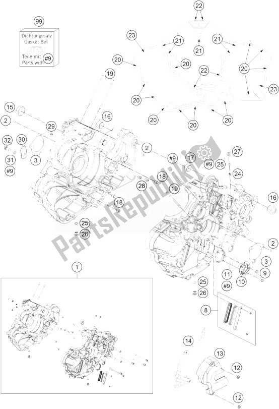 All parts for the Engine Case of the KTM 1290 Superduke R Black ABS 14 Europe 2014