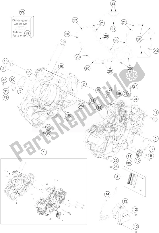 All parts for the Engine Case of the KTM 1290 Superduke R Orange ABS 14 Australia 2014