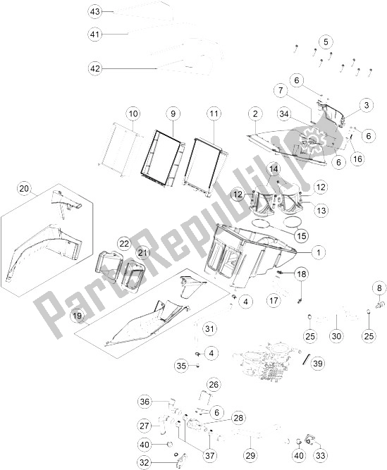 All parts for the Airfilter of the KTM 1290 Super Duke GT Grey ABS 16 USA 2016