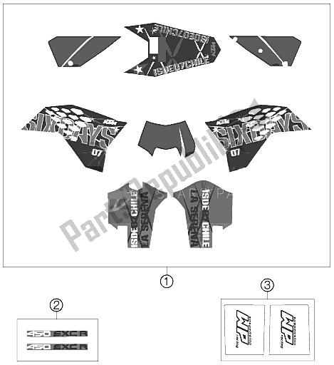 All parts for the Decal of the KTM 450 EXC R SIX Days 08 Europe 2008