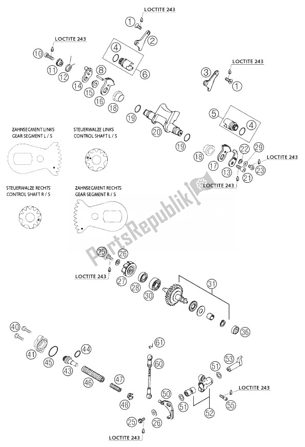 All parts for the Exhaust Control 250/300 of the KTM 250 EXC Europe 2003