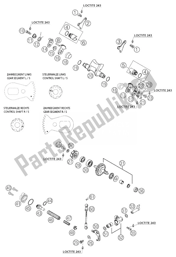 Alle onderdelen voor de Uitlaatregeling 250/300 van de KTM 300 EXC Australia 2003