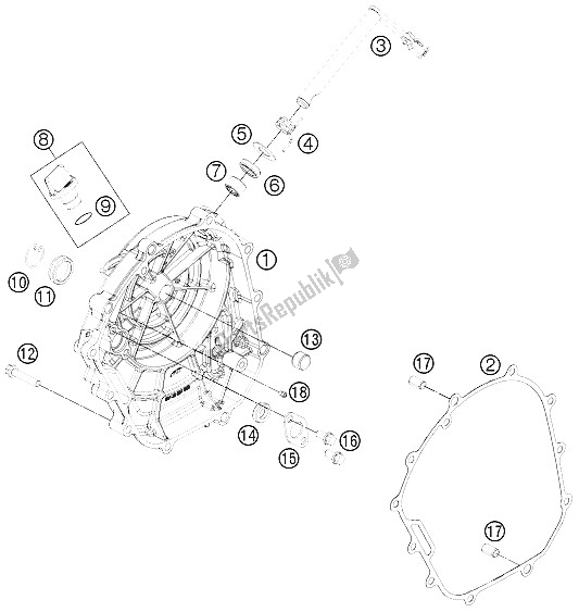 Wszystkie części do Pokrywa Sprz? G? A KTM 125 Duke Grey Europe 8026L5 2012