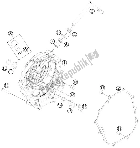 All parts for the Clutch Cover of the KTM 200 Duke Orange CKD Malaysia 2012