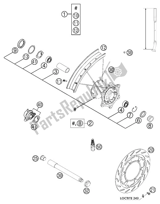 Tutte le parti per il Ruota Anteriore 640 Lc4 2002 del KTM 640 LC 4 E Orange 18L USA 2002