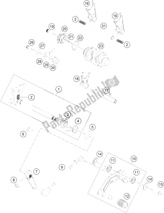 All parts for the Shifting Mechanism of the KTM RC 390 White ABS Europe 2016