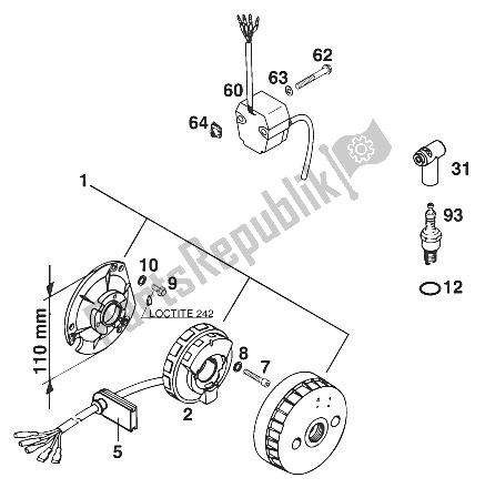 All parts for the Ignition System Sem K11 '97 of the KTM 250 EGS M ö 12 KW 13 LT Australia 1997