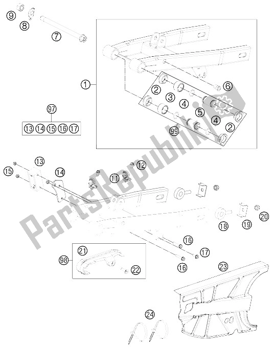 Alle onderdelen voor de Zwenkarm van de KTM 50 SX Europe 2015