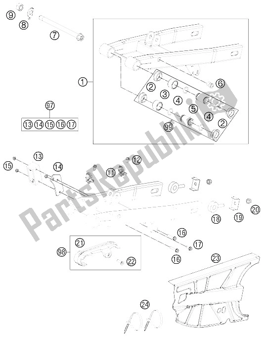 All parts for the Swing Arm of the KTM 50 SXS USA 2015